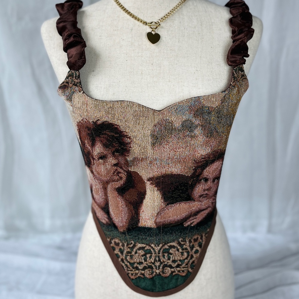 Cherub Angels Tapestry Corset - Handmade Angel Corset Top for Women